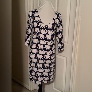 Lilly Pulitzer Blue and White Elephant Long Sleeve Dress